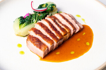 grilled duck breast steak with sauce