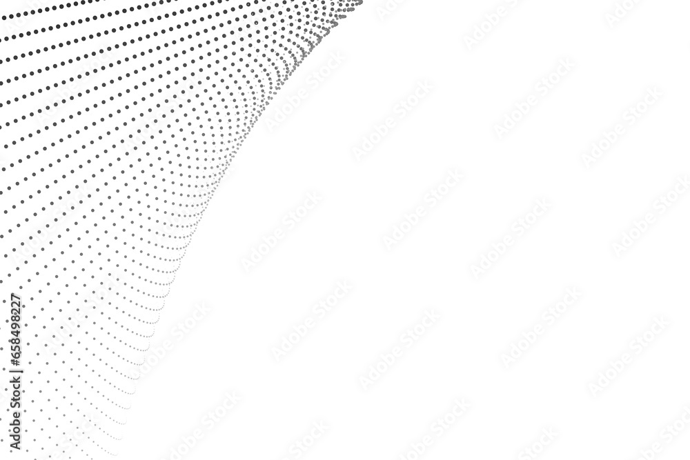 Poster abstract halftone flowing wavy black gradient dots shape isolated on transparent background. digital