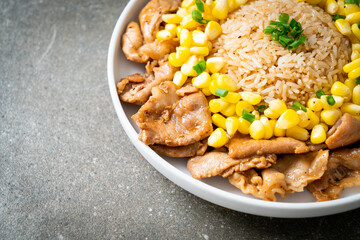 fried rice with pork sliced and corn