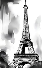 Watercolor illustration of Eiffel tower.