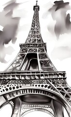 Watercolor illustration of Eiffel tower.