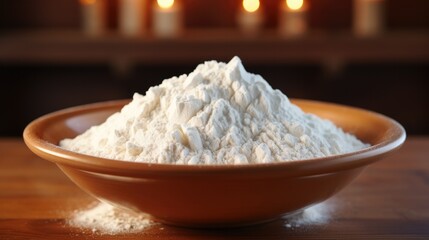 Flour in a bowl, Clean surface.