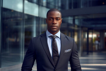 Fototapeta premium an African-American businessman in a suit outside.