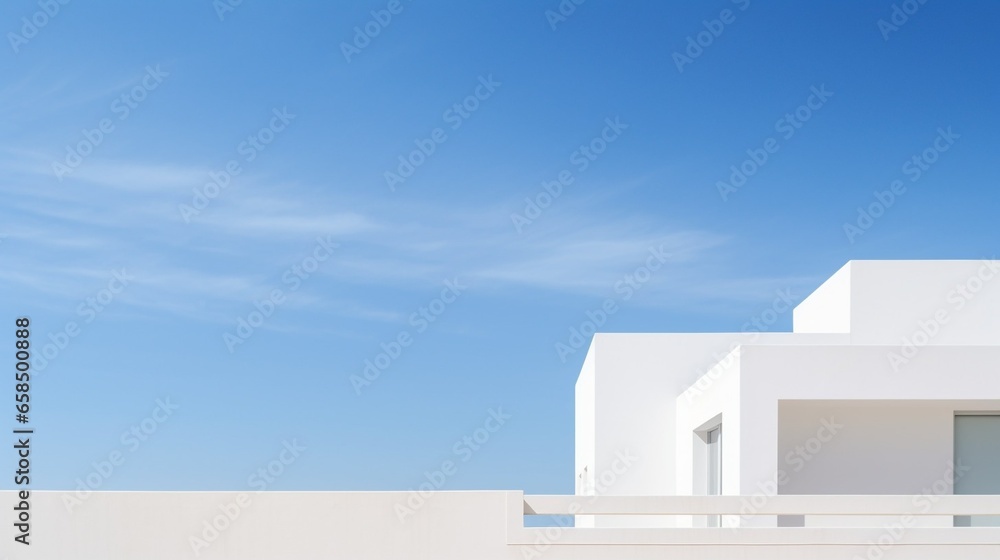 Poster generative ai : modern architecture. minimalist aesthetics. minimal architecture detail against sky.