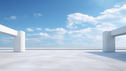 Generative AI : Empty concrete floor for car park. 3d rendering of abstract white building with...