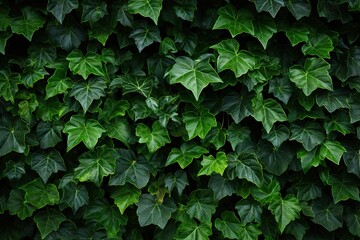 Fototapeta na wymiar Lush greenery. Ivy covered garden wall. Nature tapestry. Fresh leaves on wall. Summer greens. Close up of leaf on fence. Botanical beauty. Vibrant patterns