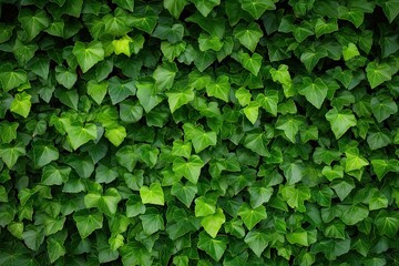 Lush greenery. Ivy covered garden wall. Nature tapestry. Fresh leaves on wall. Summer greens. Close up of leaf on fence. Botanical beauty. Vibrant patterns