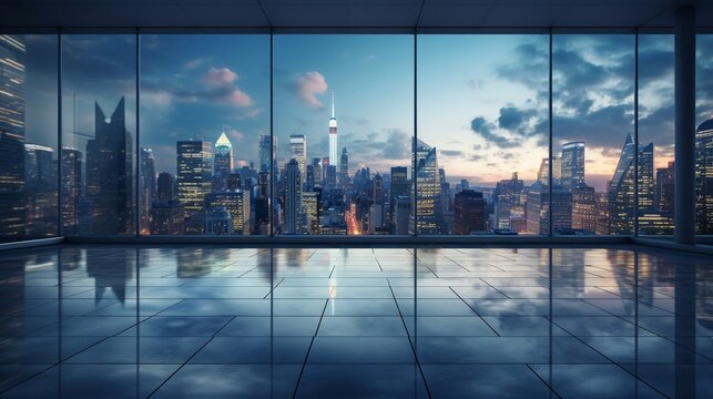 Generative AI : empty floor with modern cityscape in new york
