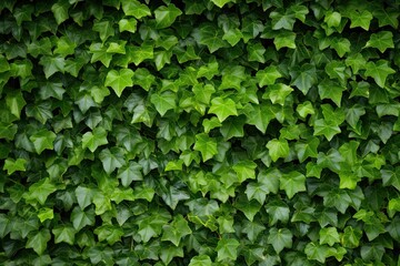 Lush greenery. Ivy covered garden wall. Nature tapestry. Fresh leaves on wall. Summer greens. Close up of leaf on fence. Botanical beauty. Vibrant patterns