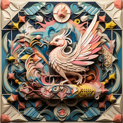 Geometric Fairy Tale Tile.  Generated Image. A digital rendering of a fantasy, fairy tale tile with a geometric art style.