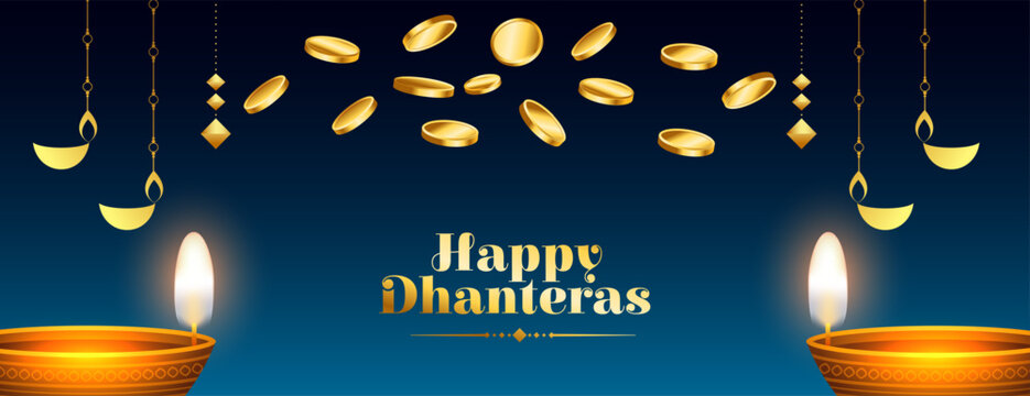 traditional shubh dhanteras religious wallpaper with gold coin and glowing diya