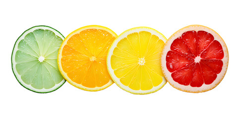 Lemon slices with different colors: pink, orange, green. Transparent background.