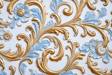 Blue and Gold 3D Rennaissance Floral background wallpaper wedding mockup post card invitation