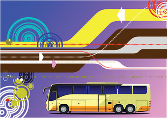 Abstract hi-tech background with city bus image. Vector 3d illustration
