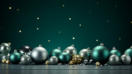 Christmas green background top view and Flat lay