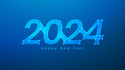 New Year 2024 Neon Template on Blue Background Vector illustration