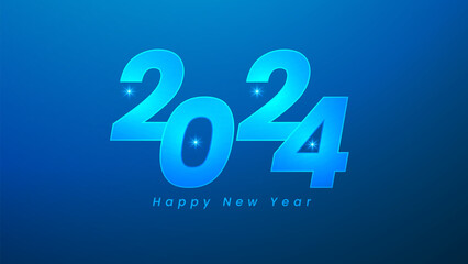 Happy New Year banner, greeting card, poster, and holiday cover. Modern design in neon and light styles 2024 number in night blue