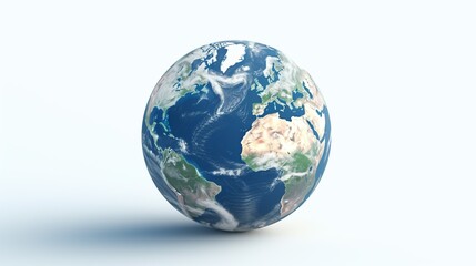 Fototapeta premium Realistic 3D Earth Render. A detailed globe on a clean white backdrop 