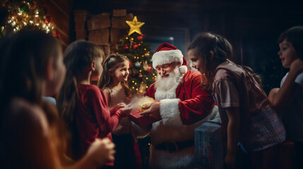 Obraz na płótnie Canvas Santa Claus giving Christmas present