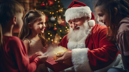 Fototapeta na wymiar Santa Claus giving Christmas present