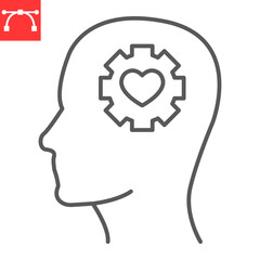 Emotional flexibility line icon, person and mindfulness, human head with cogwheel vector icon, vector graphics, editable stroke outline sign, eps 10.