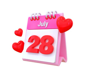 28th Month July Calendar Love 3d