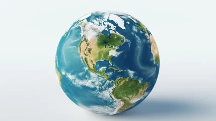 Fotobehang Realistic 3D Earth Render. A detailed globe on a clean white backdrop  © Humam