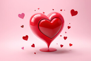 heart shape flying on pink background. 3D symbols of love for Happy Women's, Mother's, Valentine's Day, birthday greeting card design