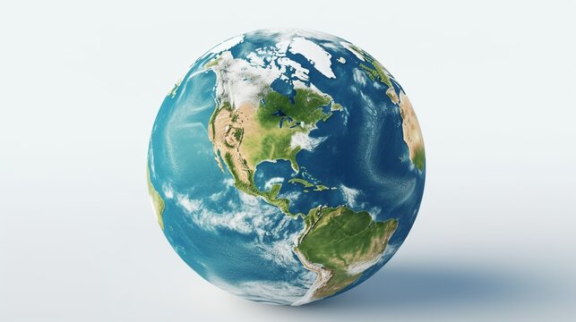 Realistic 3D Earth Render. A detailed globe on a clean white backdrop
