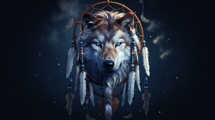 a minimalist wolf forming a dream catcher4k, high detailed, full ultra HD, High resolution