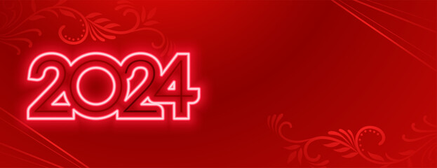 glowing neon 2024 red text new year eve banner with text space