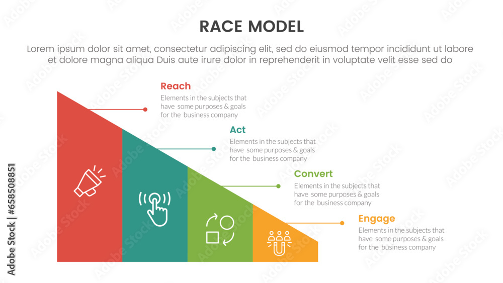 Poster race business model marketing framework infographic with triangle shape divided with 4 points slide 
