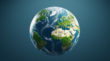 Fototapeta na wymiar Realistic 3D Earth Render. A detailed globe on a clean white backdrop 