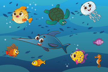 Naklejka na ściany i meble vector illustration of underwater fish