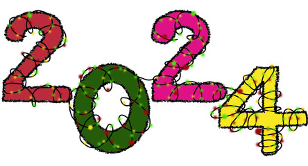 New year 2024, colorful, with wires
