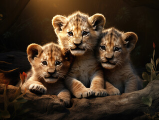 Two lion cubs. Digital art.