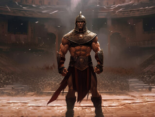 Gladiator in armor. Digital art.