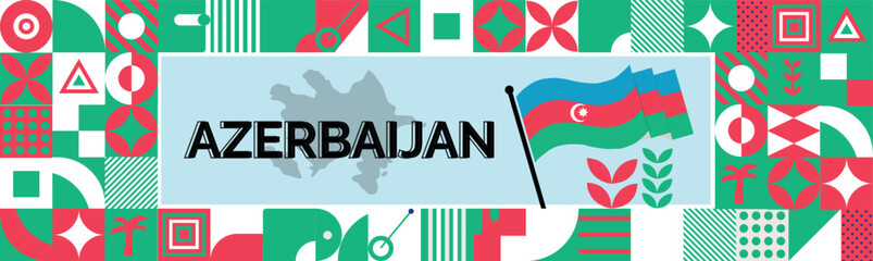 AZERBAIJAN Map and raised fists. National day or Independence day design for AZERBAIJAN celebration. Modern retro design with abstract icons. Vector illustration.