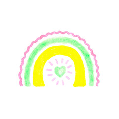 Watercolor rainbow illustration, boho element. Cute rainbow hand drawing. Baby boho style.