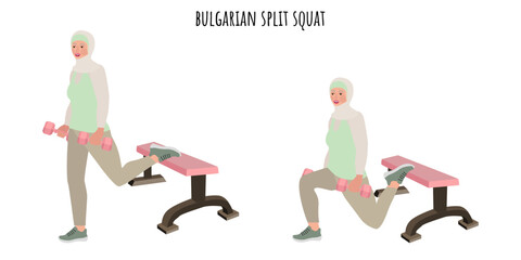 Muslim woman doing bulgarian split squat exercise