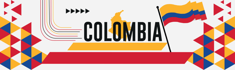 COLOMBIA Map and raised fists. National day or Independence day design for COLOMBIA celebration. Modern retro design with abstract icons. Vector illustration.