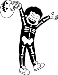 Boy wearing skeleton costume character outline, coloring page