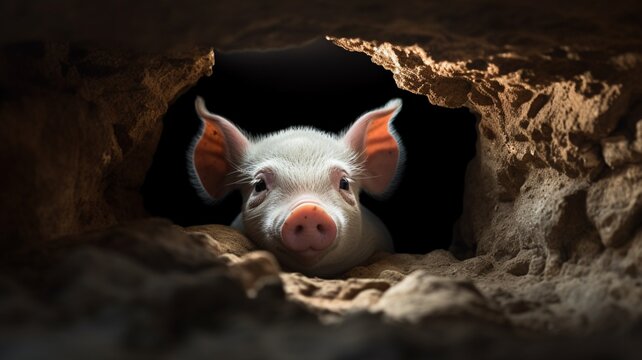 A amazing pig is sitting in a cave beautiful image Ai generated art