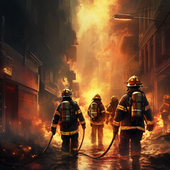 A firefighter stands in front of a burning fire