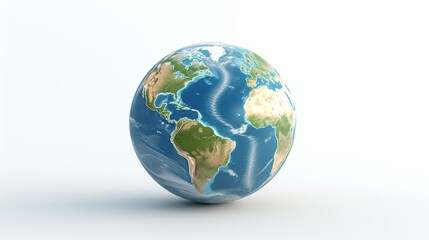 Fototapeta premium Realistic 3D Earth Render. A detailed globe on a clean white backdrop 