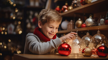 Fototapeta na wymiar child decorating christmas tree Generative aI