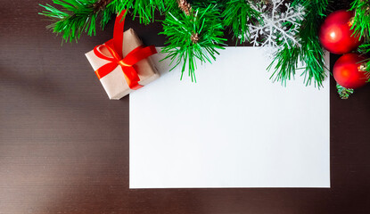 Fototapeta na wymiar Christmas greeting card with Christmas tree