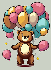 Cute Teddy Bear with birthday balloons