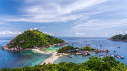 View point of beach and sea in Koh nang yuan island in koh tao area - obrazy, fototapety, plakaty