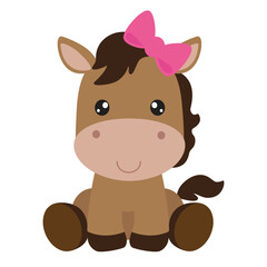 Cute girly sitting horse vector cartoon illustration